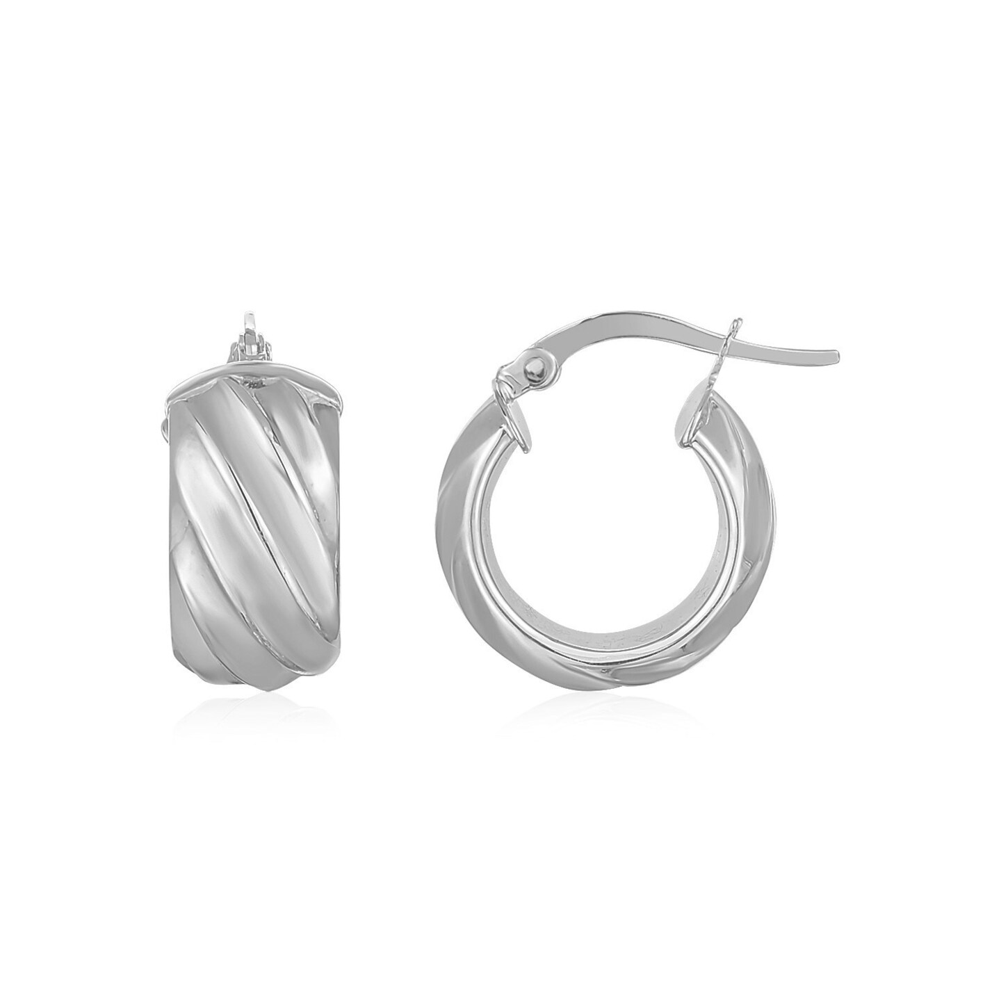 14K White Gold Ribbed Hoop Earrings Wide Michaels