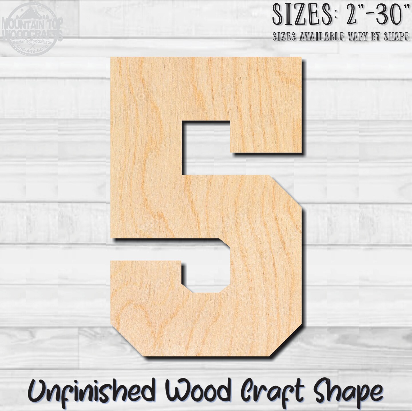Varsity Number 5 Sports Unfinished Wood Shape Blank Laser Engraved ...