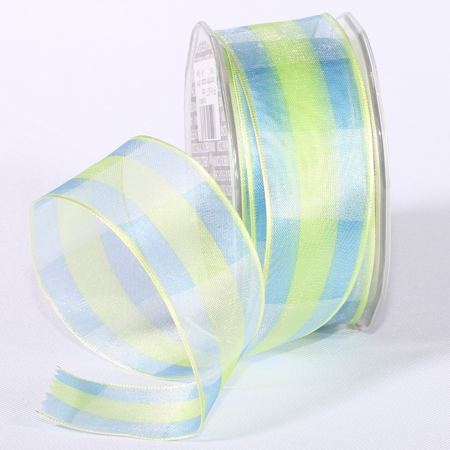 The Ribbon People Blue and Green Spring Plaid Wired Craft Ribbon 1.5" x 27 Yards