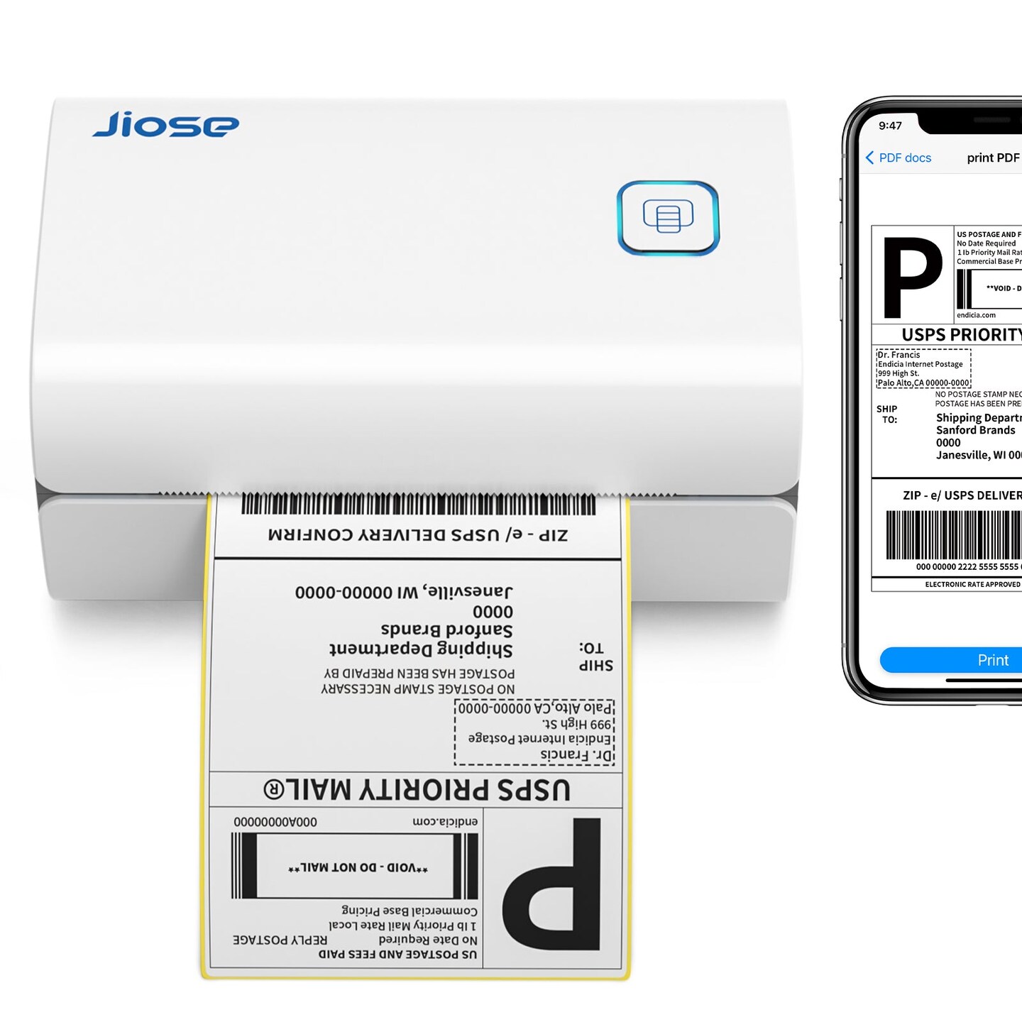 Thermal Label Printer Jiose Wireless Shipping Label Printer 4x6 Desktop Barcode Label Maker