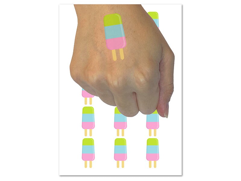 Layered Ice Cream Bar Frozen Treat Popsicle Temporary Tattoo Water Resistant Fake Body Art Set Collection (1 Sheet)