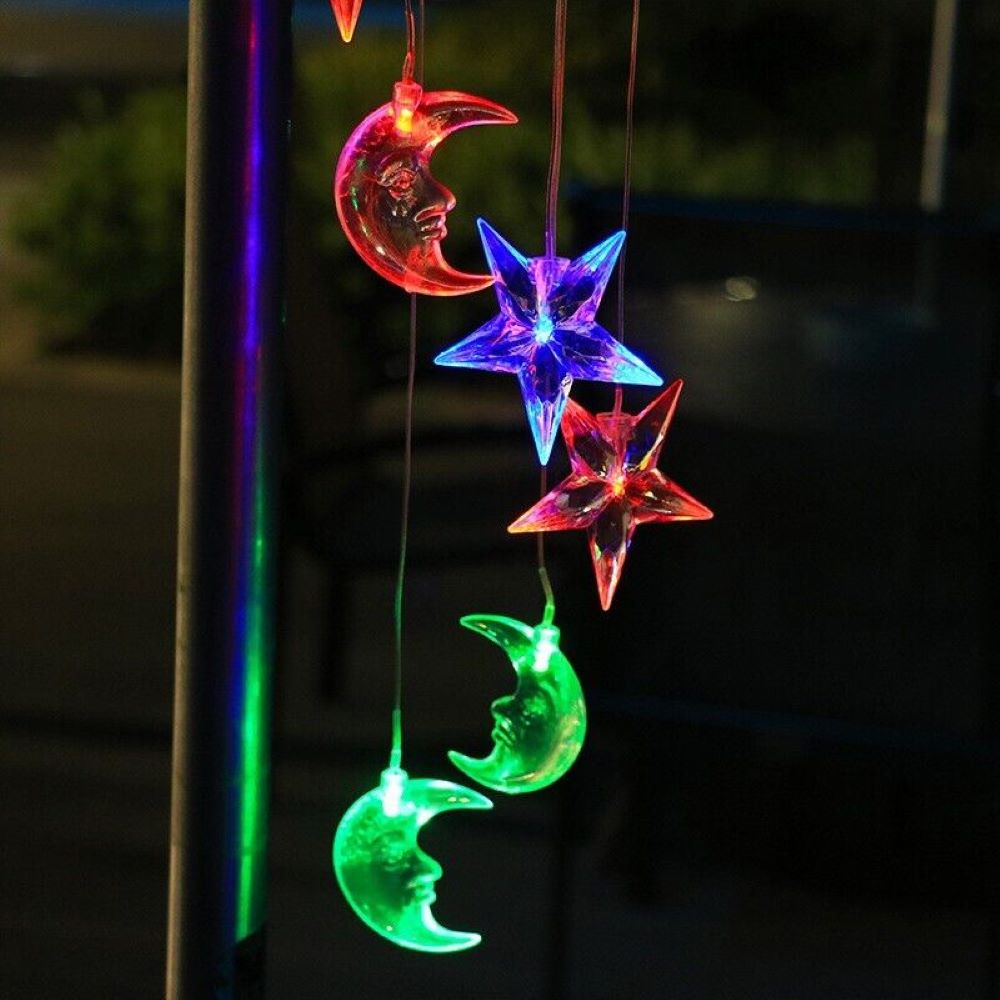 Kitcheniva Moon&#x26;Star Color Changing Solar Wind Chimes