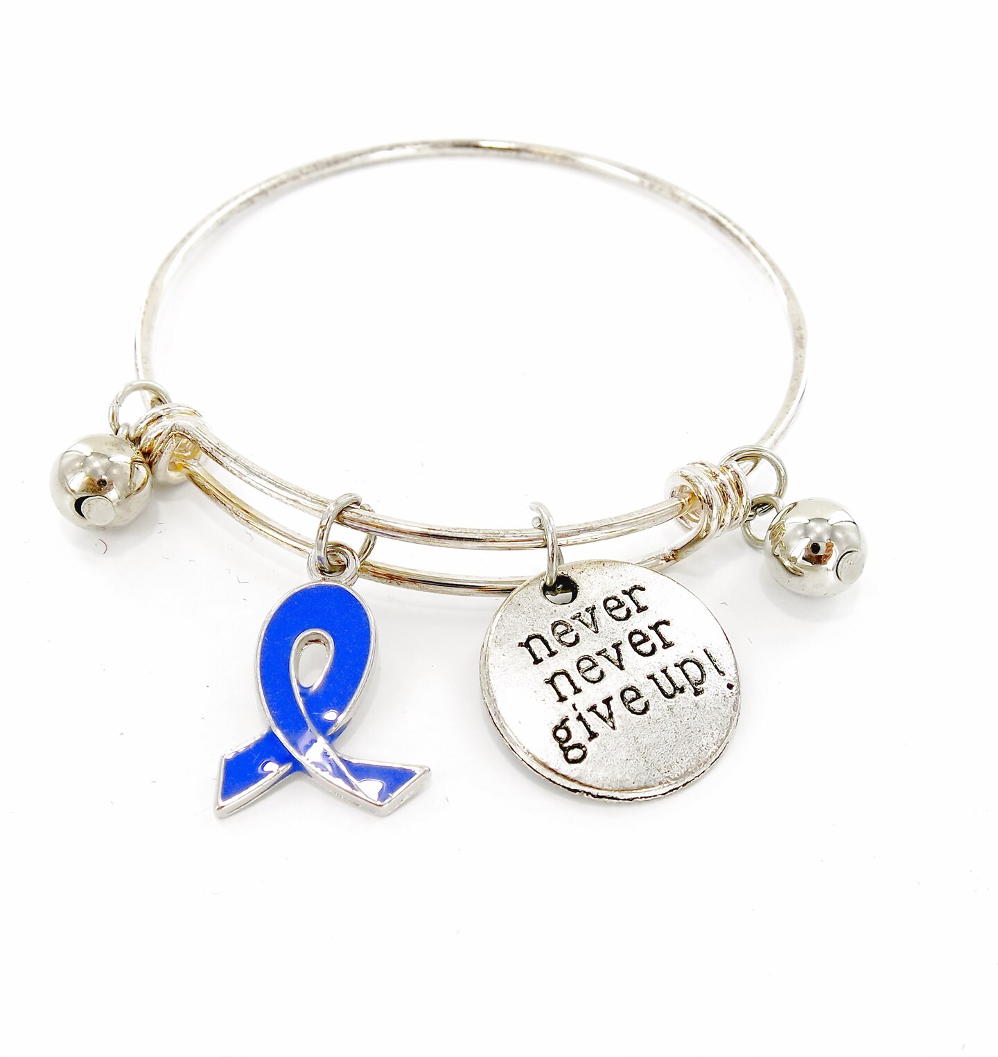 Canceer Awareness Ribbon Charm Bangles, Positive Inspirational