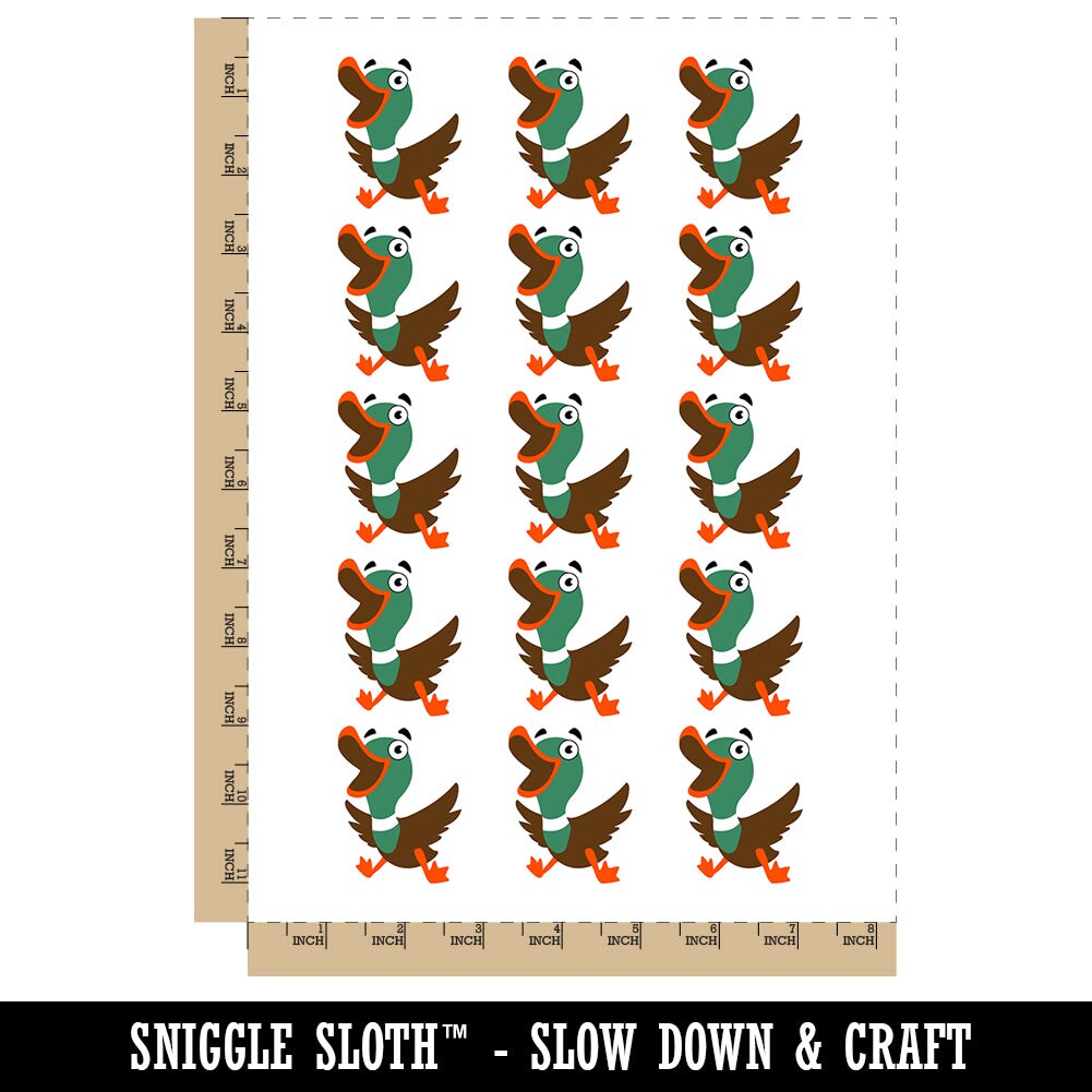 Excited and Happy Mallard Duck Cartoon Temporary Tattoo Water Resistant Fake Body Art Set Collection (1 Sheet)