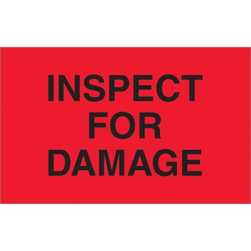 Tape Logic Labels, "Inspect For Damage", 1 1/4" x 2", Fluorescent Red