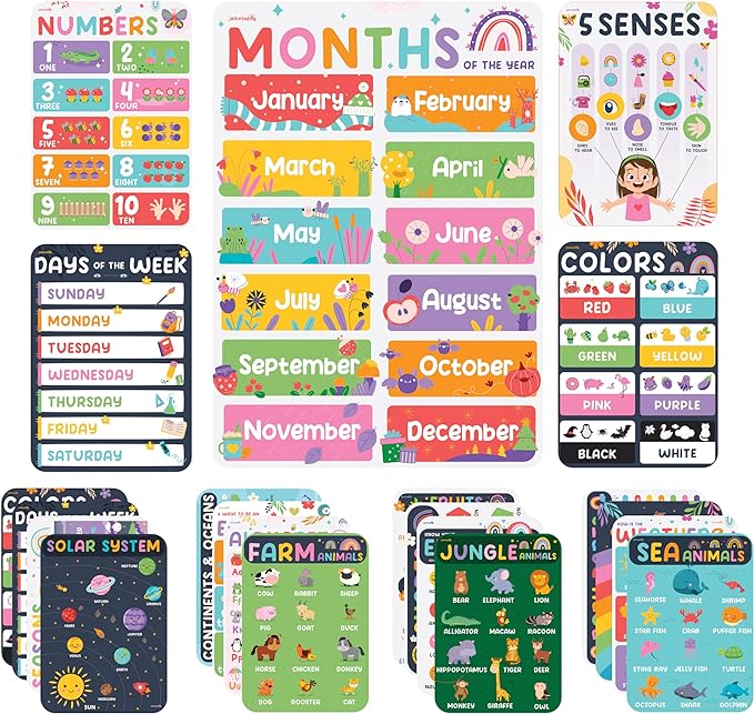 jackinthebox 20 Educational Posters | Homeschool Decorations | Preschool Wall Decor for Toddlers | Kindergarten School Supplies | COLORFUL | Classroom Posters | Pre K Learning Posters |&#x2026;