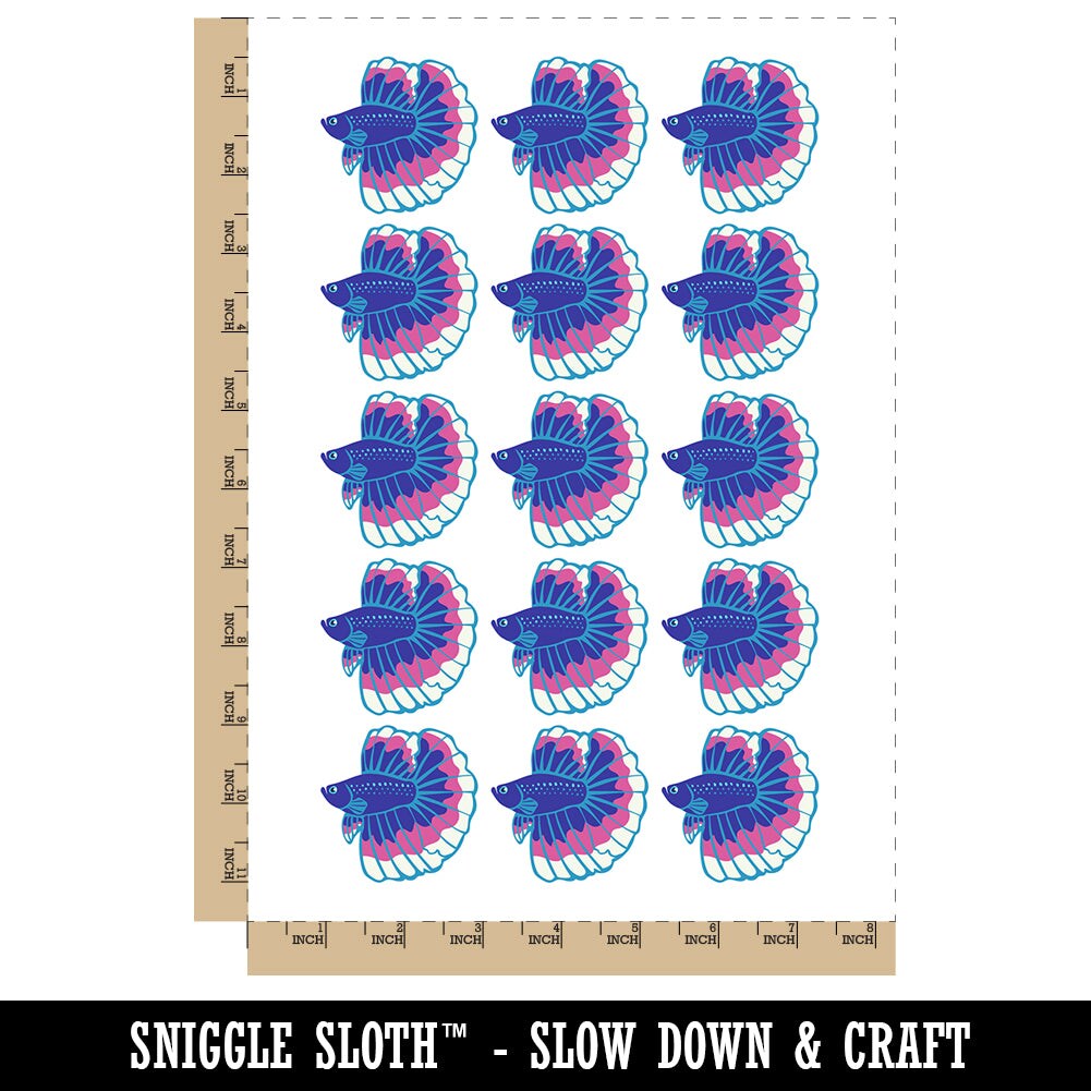 Siamese Fighting Fish Betta Splendens with Large Fins Temporary Tattoo Water Resistant Body Art Set Collection (1 Sheet)