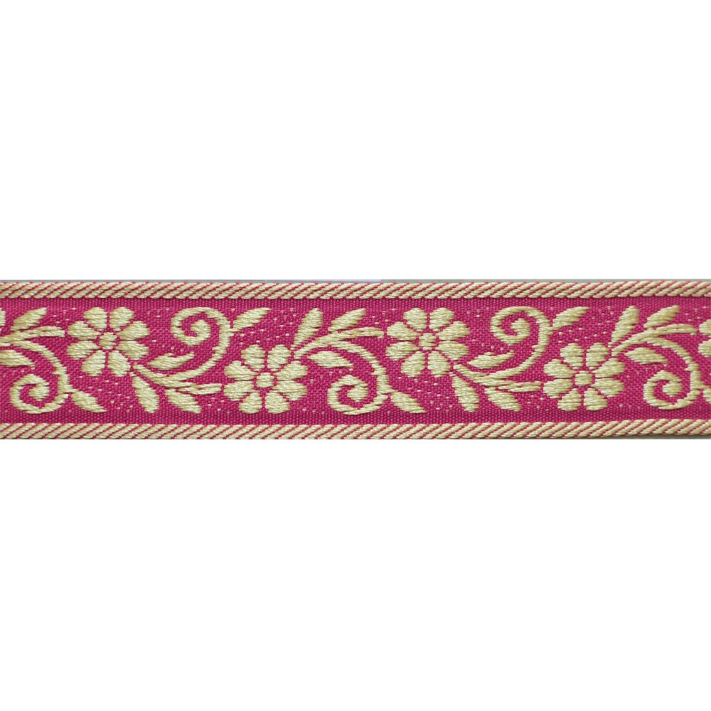 Designer&#x27;s Shop JL 357 Jacquard metallic gold daisy floral red ribbon trim, 1-3/16&#x22; (30mm) 5 yards