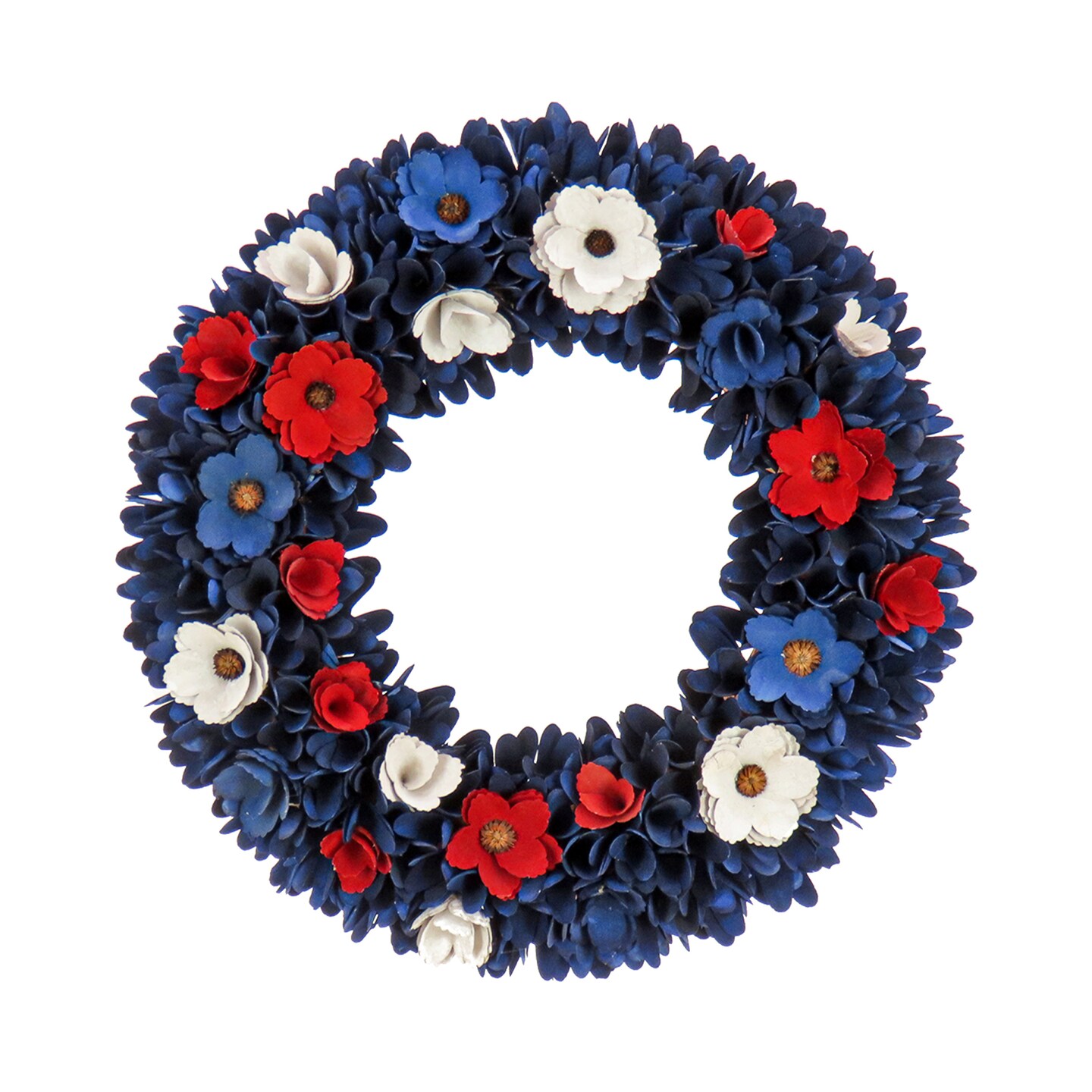 20&#x22; Red, White and Blue Floral Wood Curl Wreath - National Tree Company
