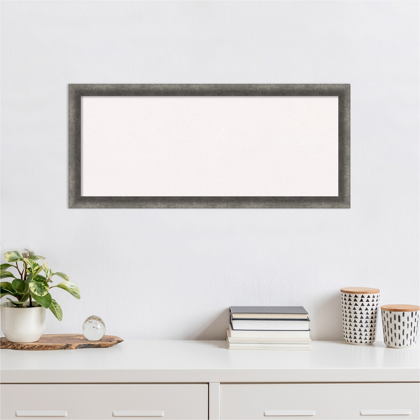 Burnished Concrete Narrow Wood Framed Corkboard, White Cork
