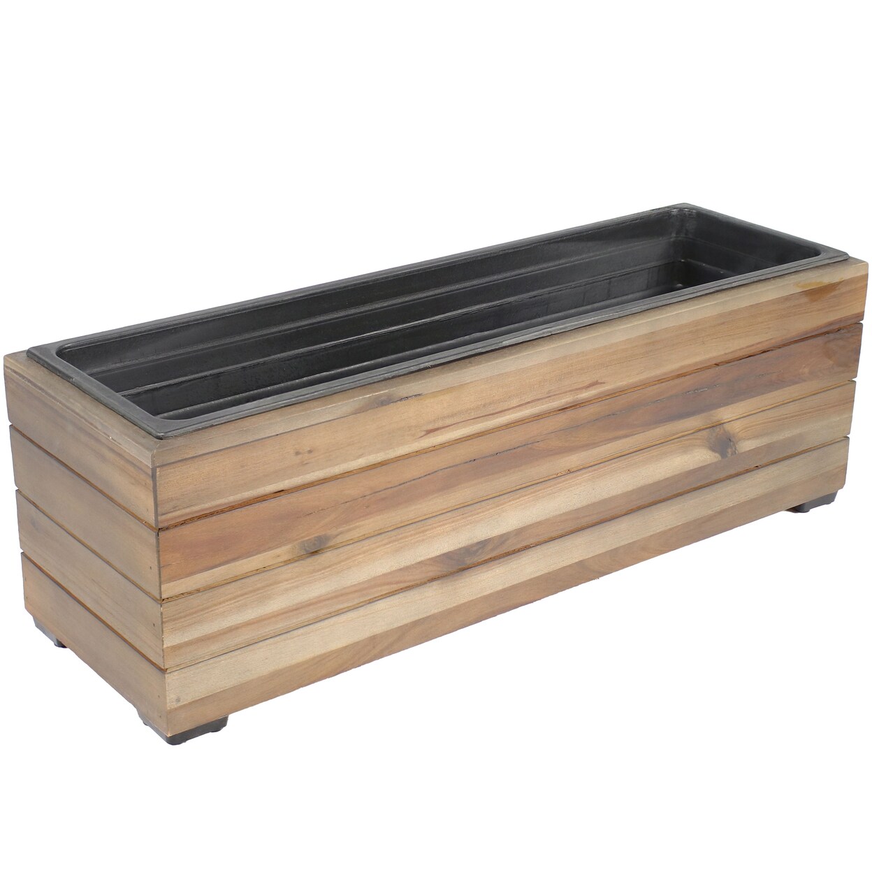 Sunnydaze 24.25 In Rectangle Wood Planter Box With Liner - Anthracite Stain