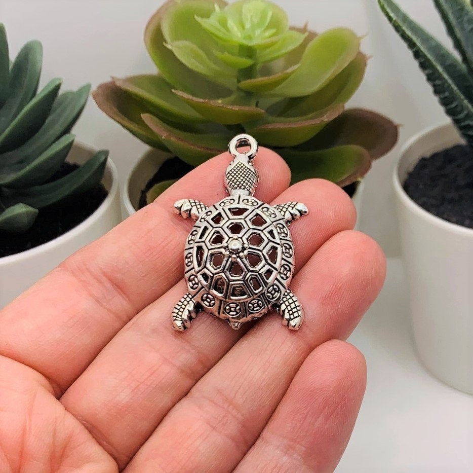 4, 20 or 50 Pieces: Silver Turtle Tortoise Charms