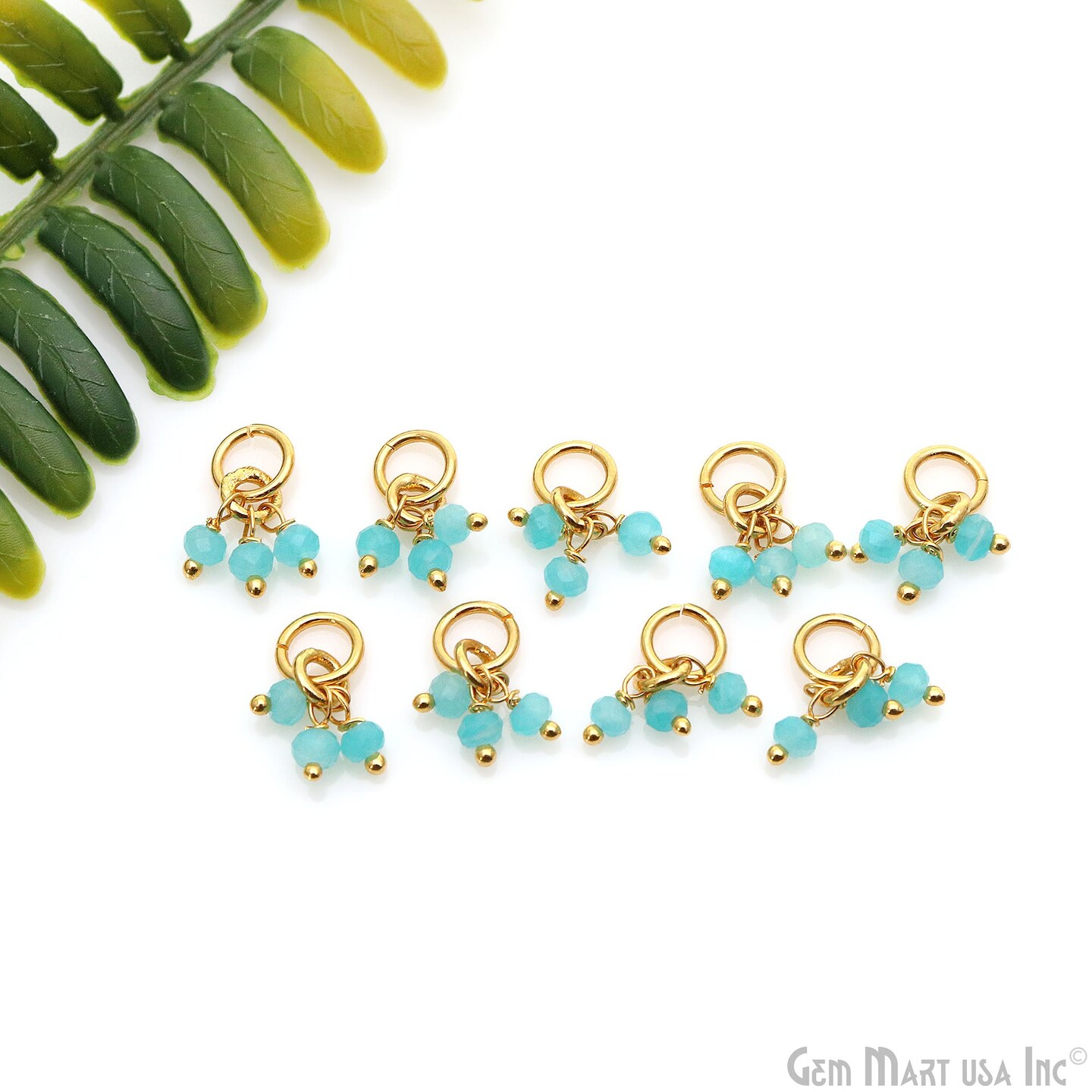 Tiny Cluster Gemstone Pendant, Natural Small Beads Charm with Jump Ring, 15x6mm, Gold Plated DIY Jewelry, GemMartUSA (50721)