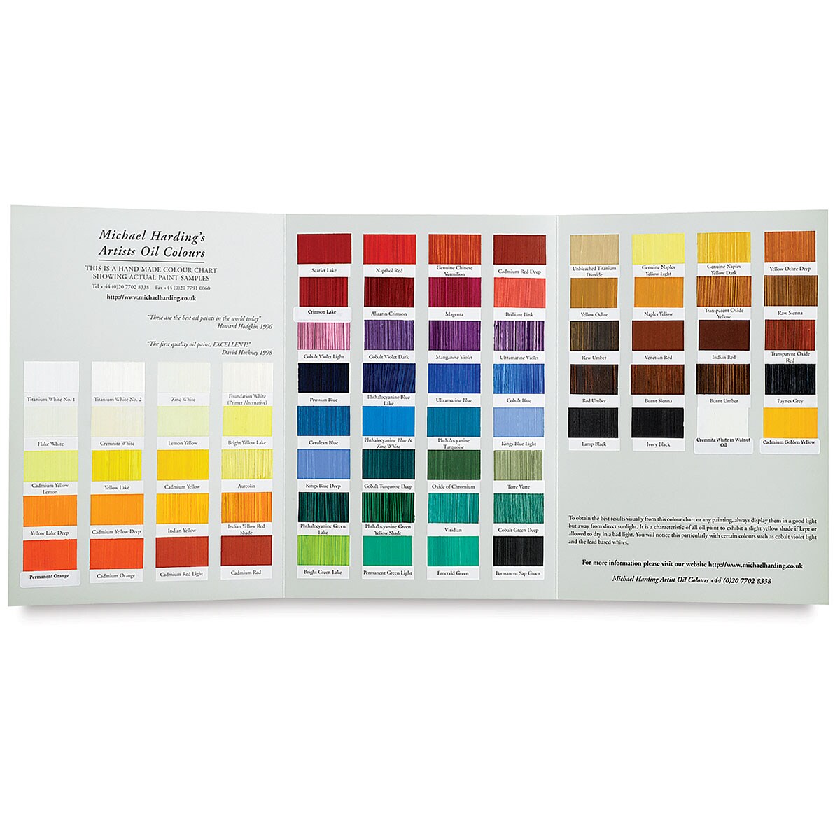 Michael Harding Artists Oil Color - Handmade Color Chart