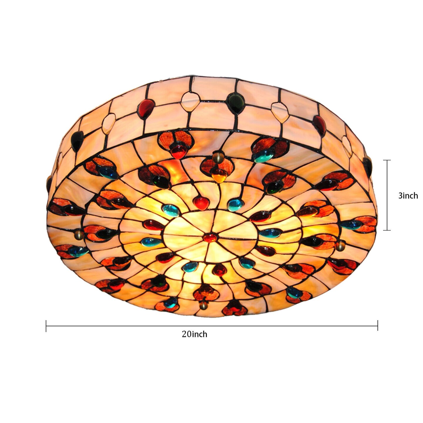 Kitcheniva Round Stained Glass Tiffany Style Flush Mount Chandelier