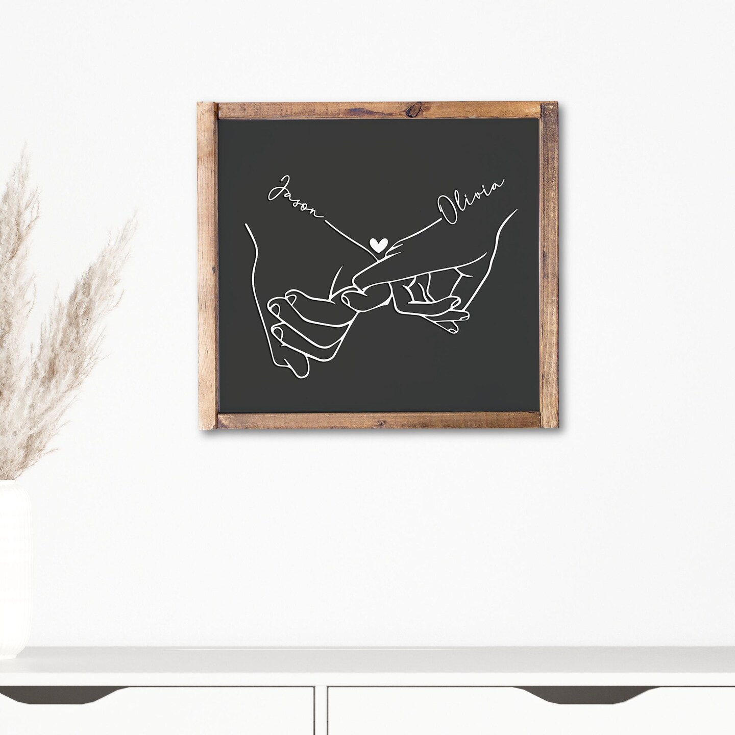Personalized Couple Hands Line Art 3d Wood Sign, Wedding Gift for