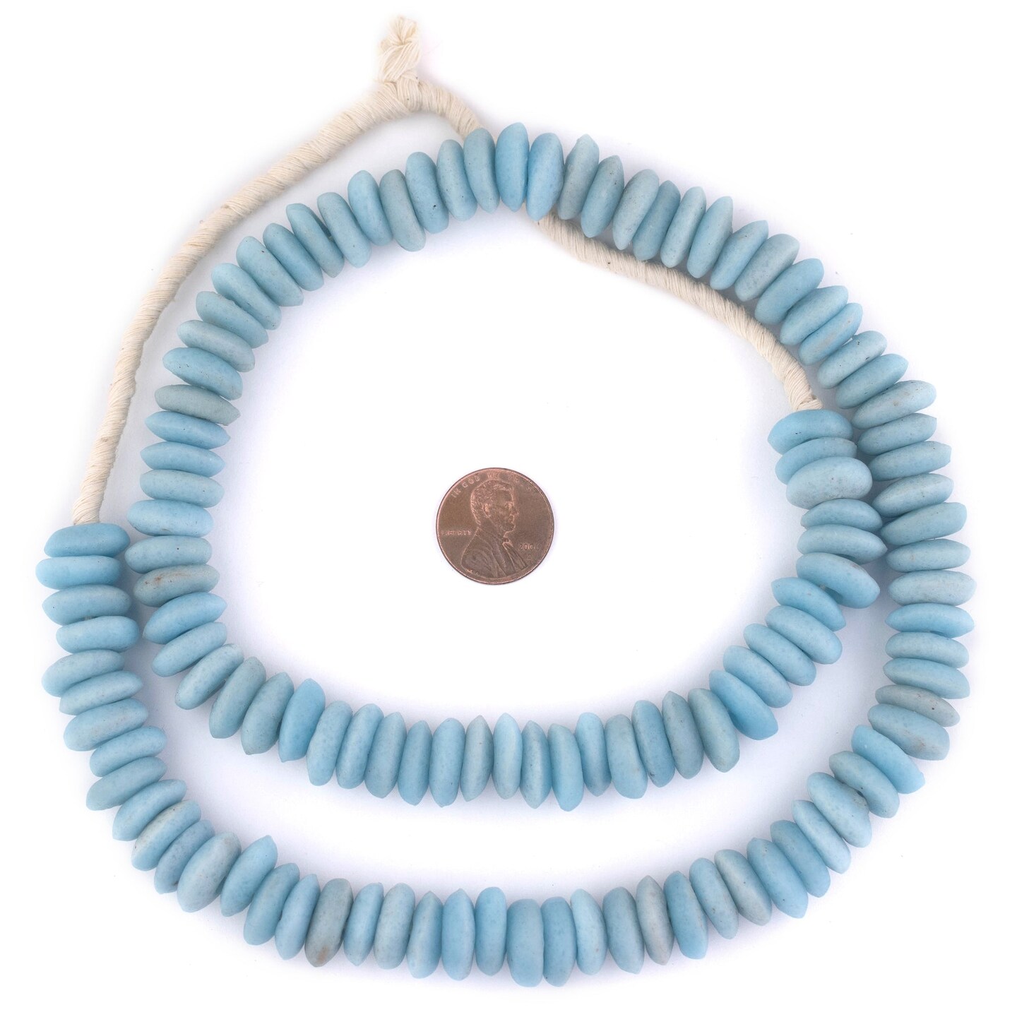 The Bead Chest Ashanti Fair Trade Glass Saucer Beads - African Tribal Ethnic Disk Rondelle Spacers (Baby Blue)