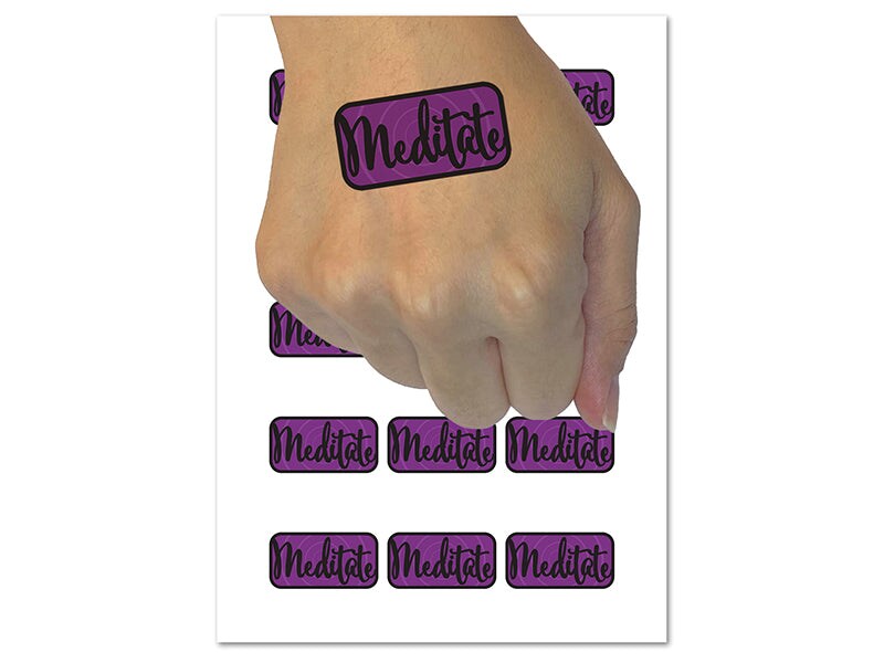Meditate Elegant Text Self Care Temporary Tattoo Water Resistant Fake Body Art Set Collection (1 Sheet)
