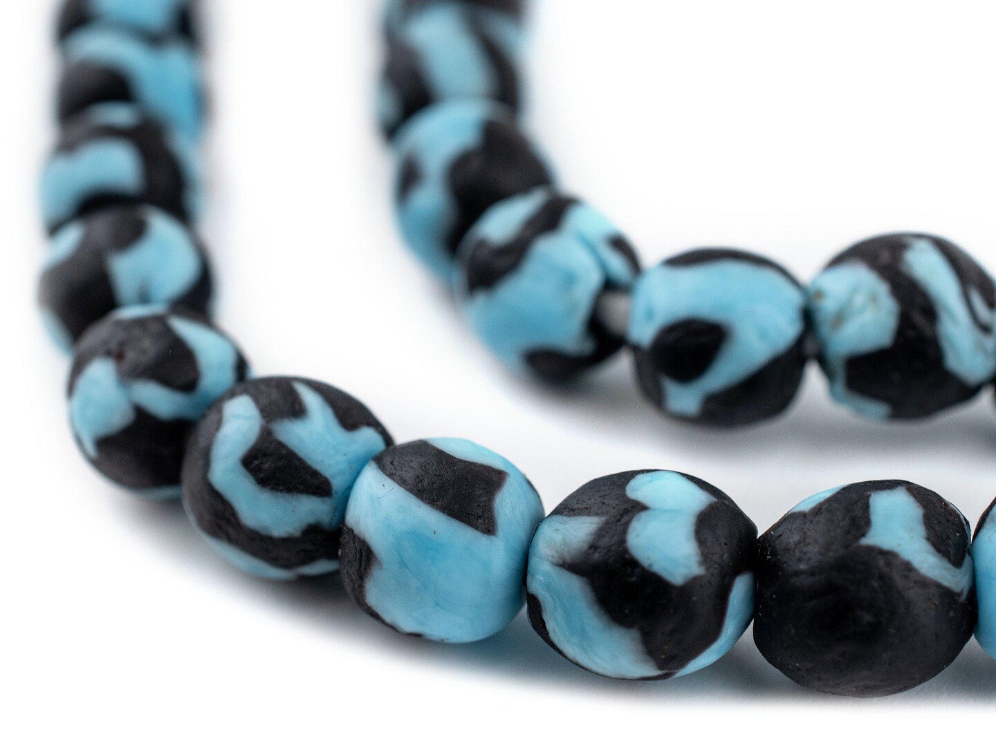 TheBeadChest Black &#x26; Blue Fused Recycled Glass Beads 11mm Ghana African Multicolor Round Large Hole 25 Inch Strand Handmade Fair Trade