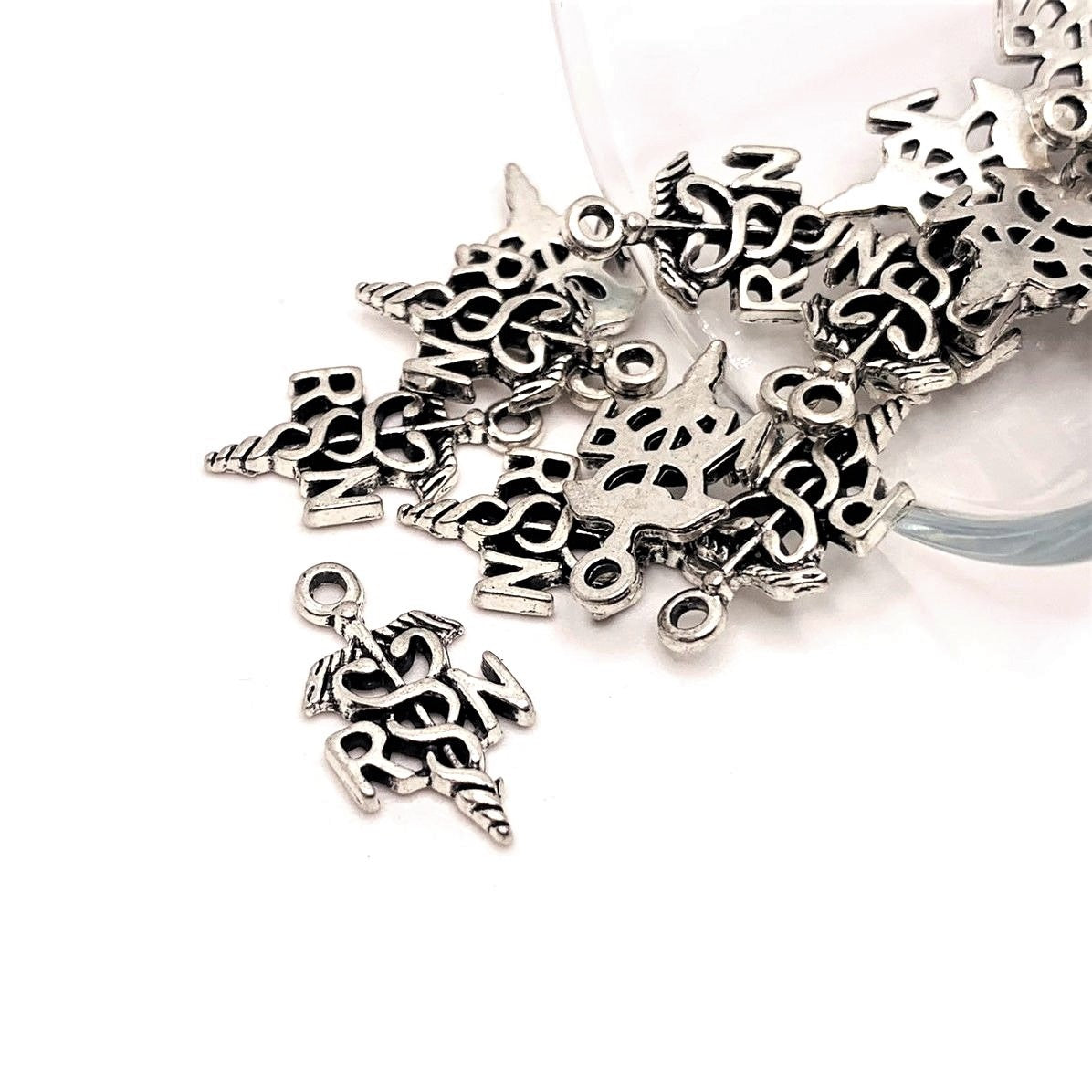4, 20 or 50 Pieces: Silver RN with Caduceus Charms