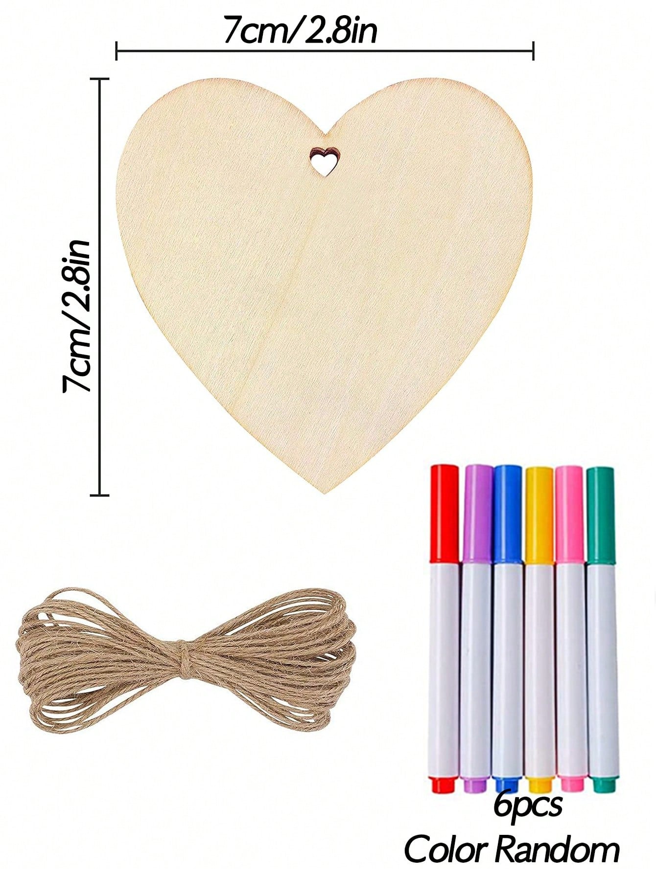 10Pcs Natural Heart Wood Slices - DIY Valentine&#x27;s Day Crafts Bulk | Unfinished Paintable Wooden Hanging Decorations with Ropes and 6 Random Color Pens | Perfect for Wedding, Holiday, and Home Decor