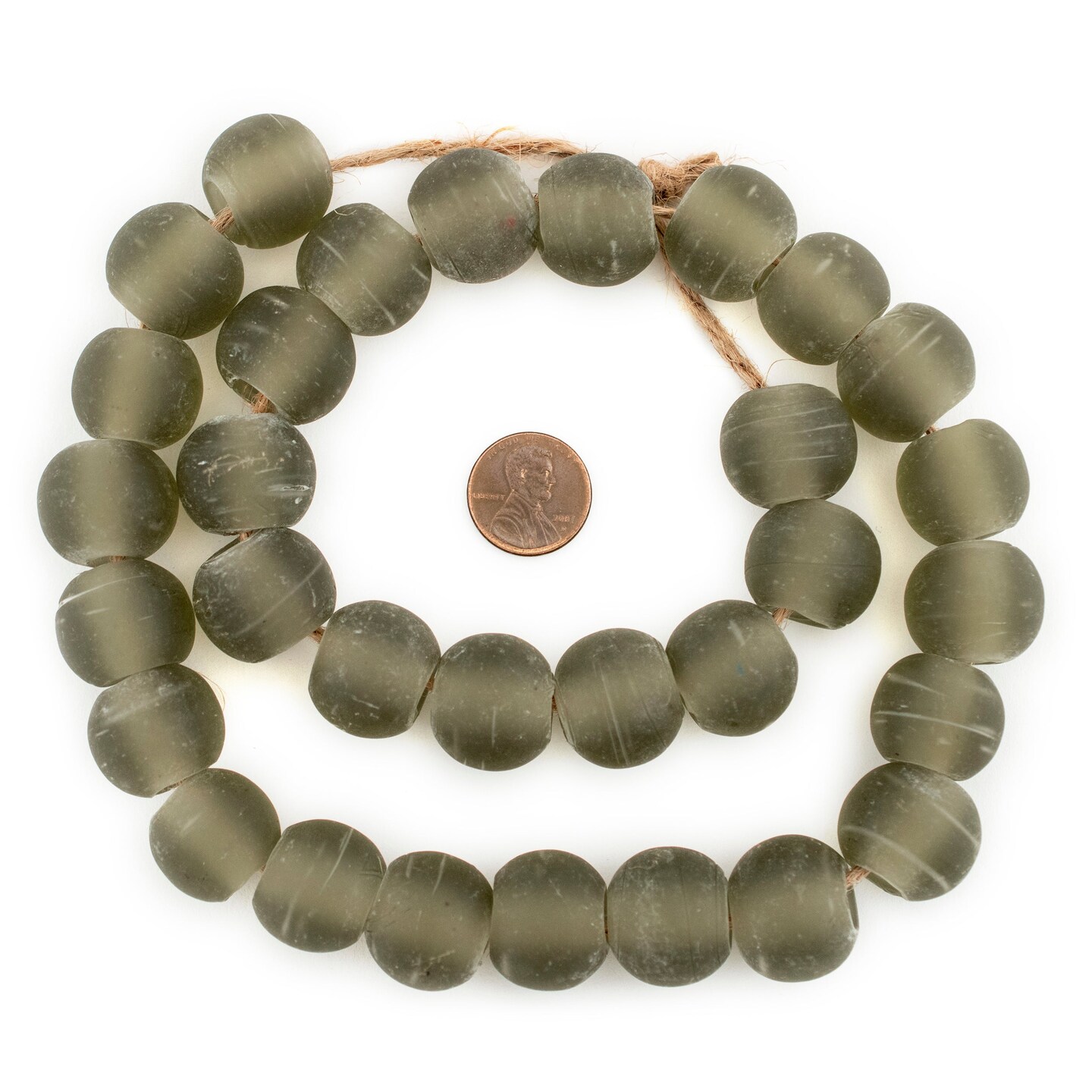 TheBeadChest Groundhog Grey Frosted Sea Glass Beads 20mm Brown Round Large Hole 24 Inch Strand