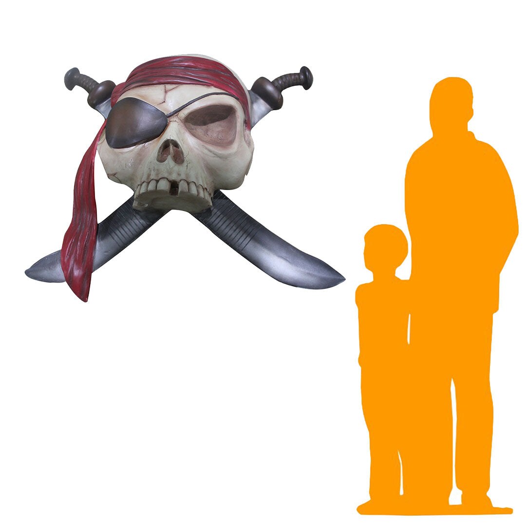 Pirate Skull Skeleton With Swords Wall Decor Statue