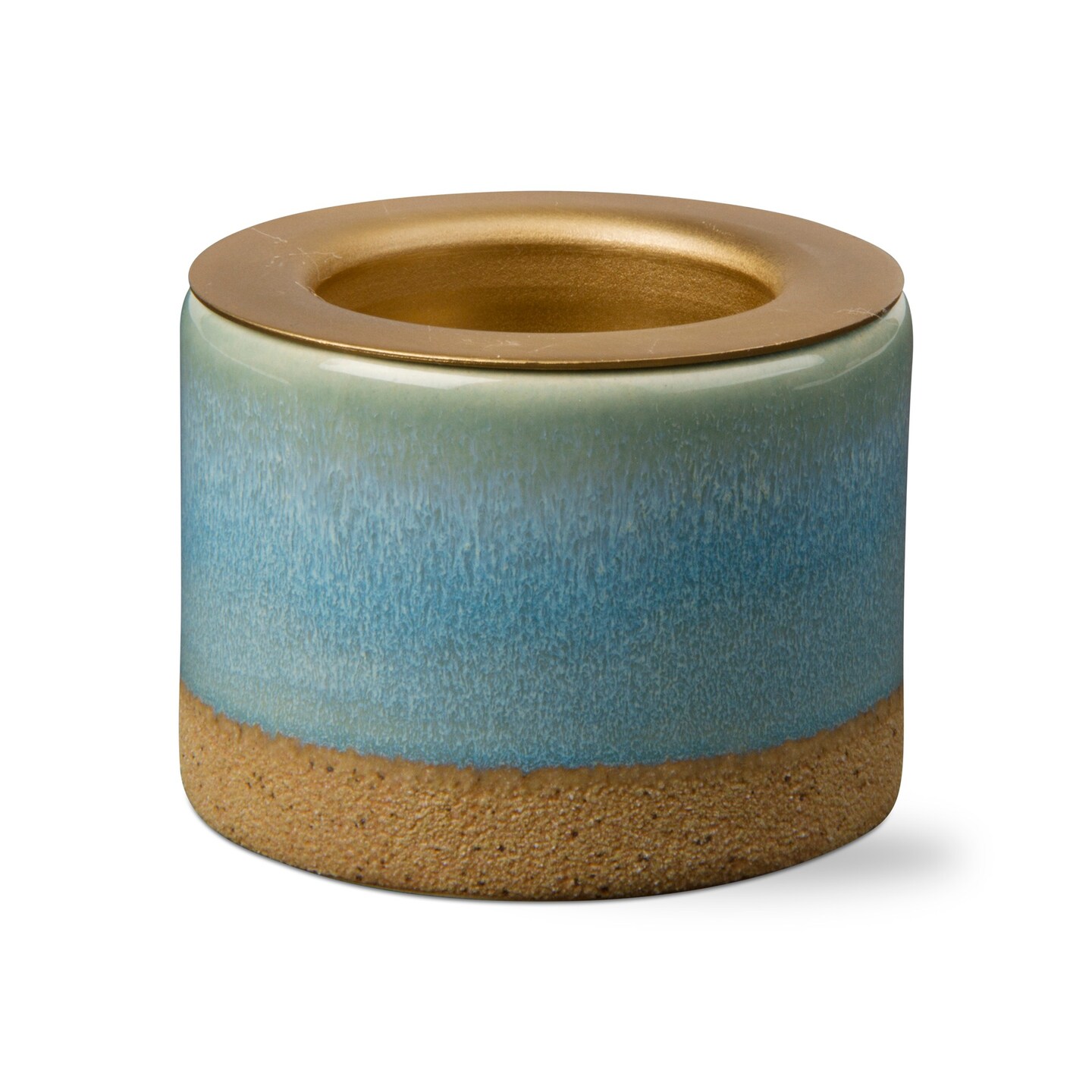 Glazed Light Blue Stoneware Taper Tealight Candle Holder, 2.5L x 2.5W x 1.95H inches
