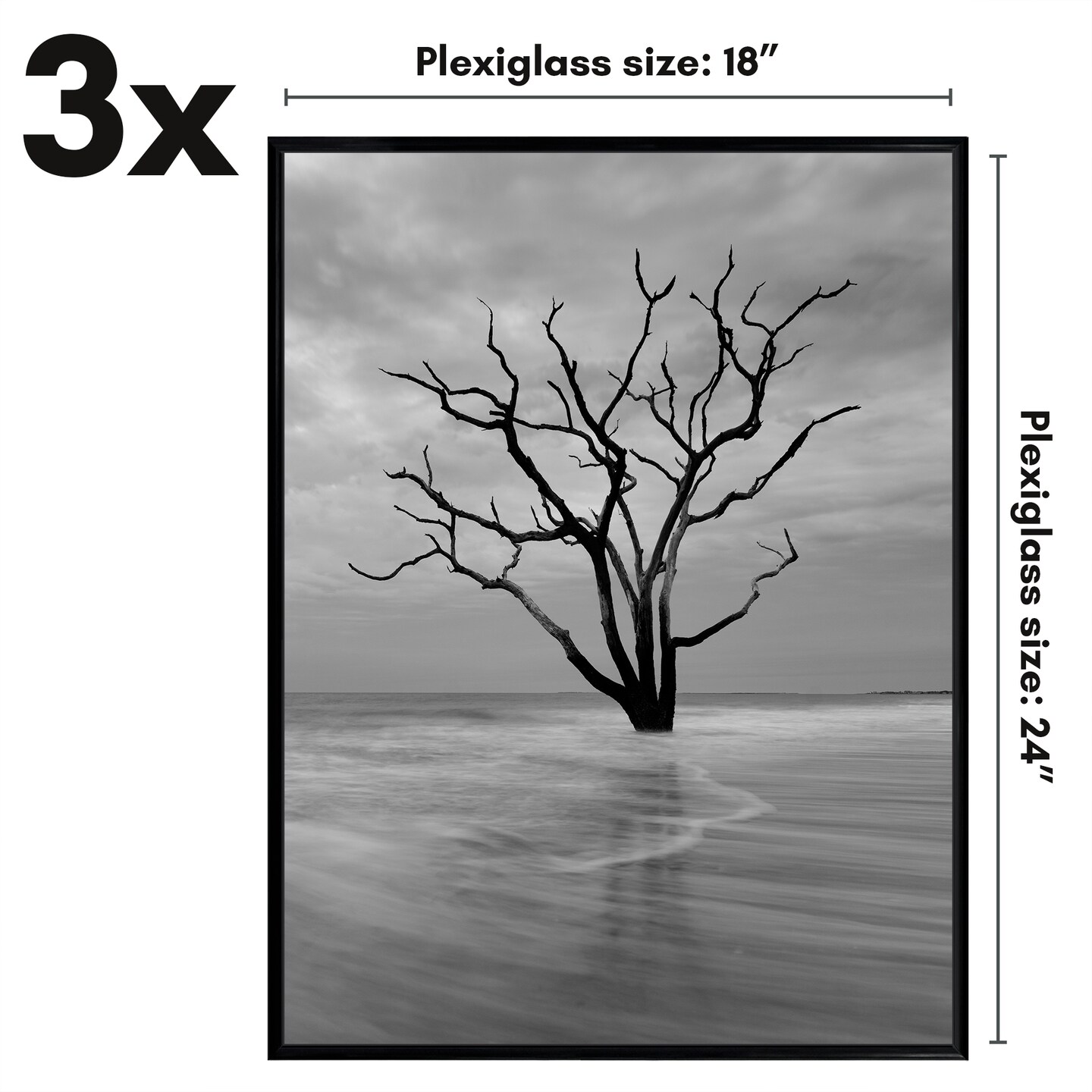 Americanflat Snap-In Picture Frame in Black - Set of 3 - Poster Frame with Slimline Molding, Plexiglass Cover, and Hanging Hardware - Black