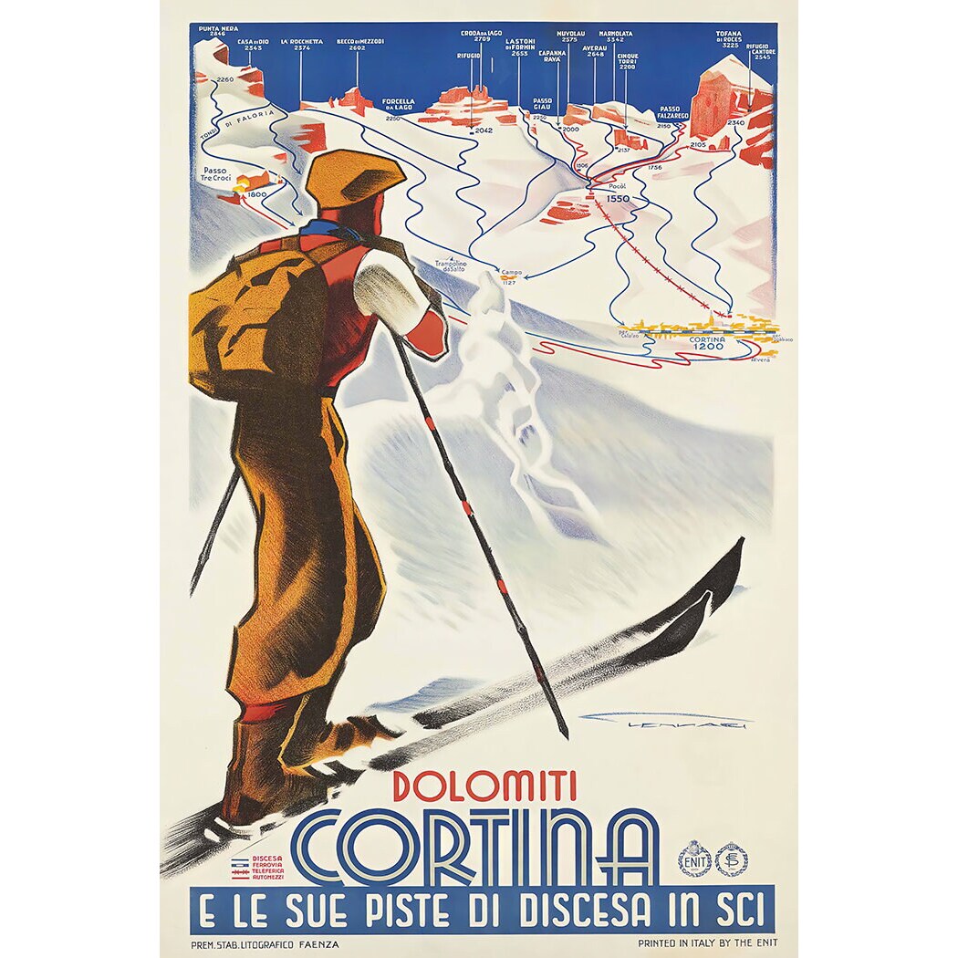 Cortina Italian Ski Poster - Vintage Travel Poster Prints