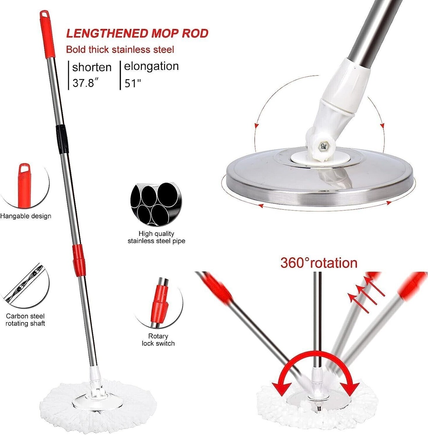 Kitcheniva 360&#xB0; Spin Mop And Bucket With Wringer Plus 3 Microfiber Refills Set