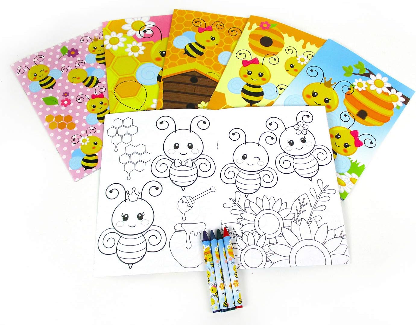 TINYMILLS Bumble Bees Honeybees Coloring Book and Crayon Set for Kids Party Favors with 12 Coloring Books and 48 Crayons