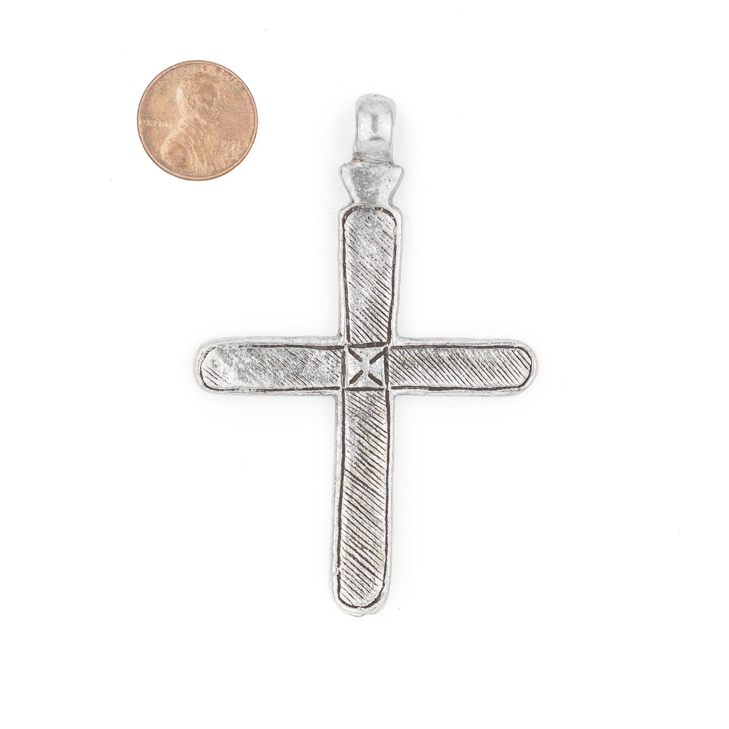 TheBeadChest Addis Ethiopian Silver Cross Pendant (80x50mm)