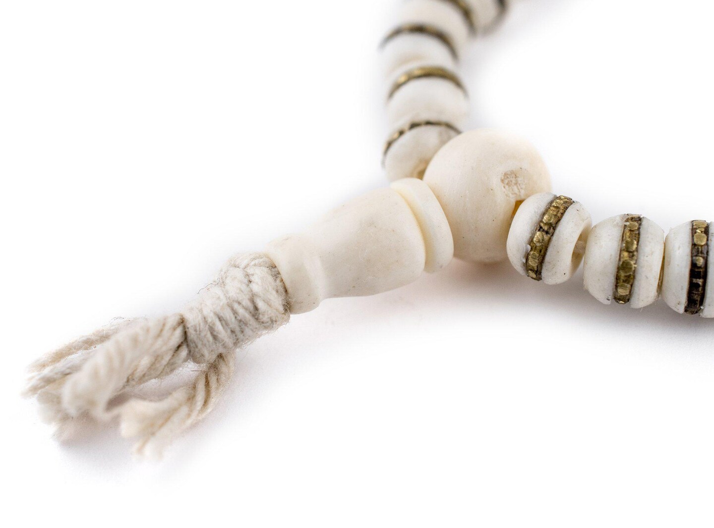 TheBeadChest Brass-Inlaid White Bone Mala Beads (6mm): Nepal Spacers Buddhist Tibetan Prayer Beads