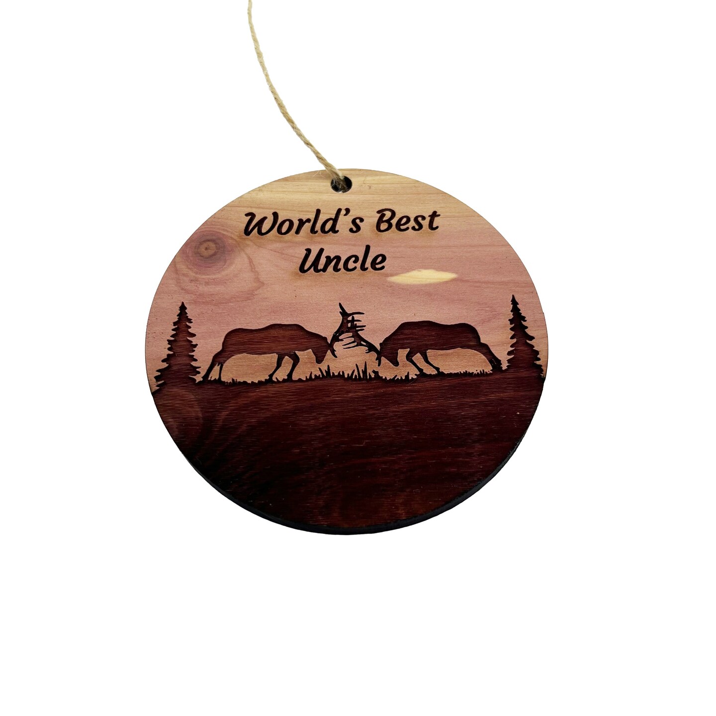 Worlds Best Uncle Elk Battle - Cedar Ornament Worlds Best Uncle Elk Battle - Cedar Ornament