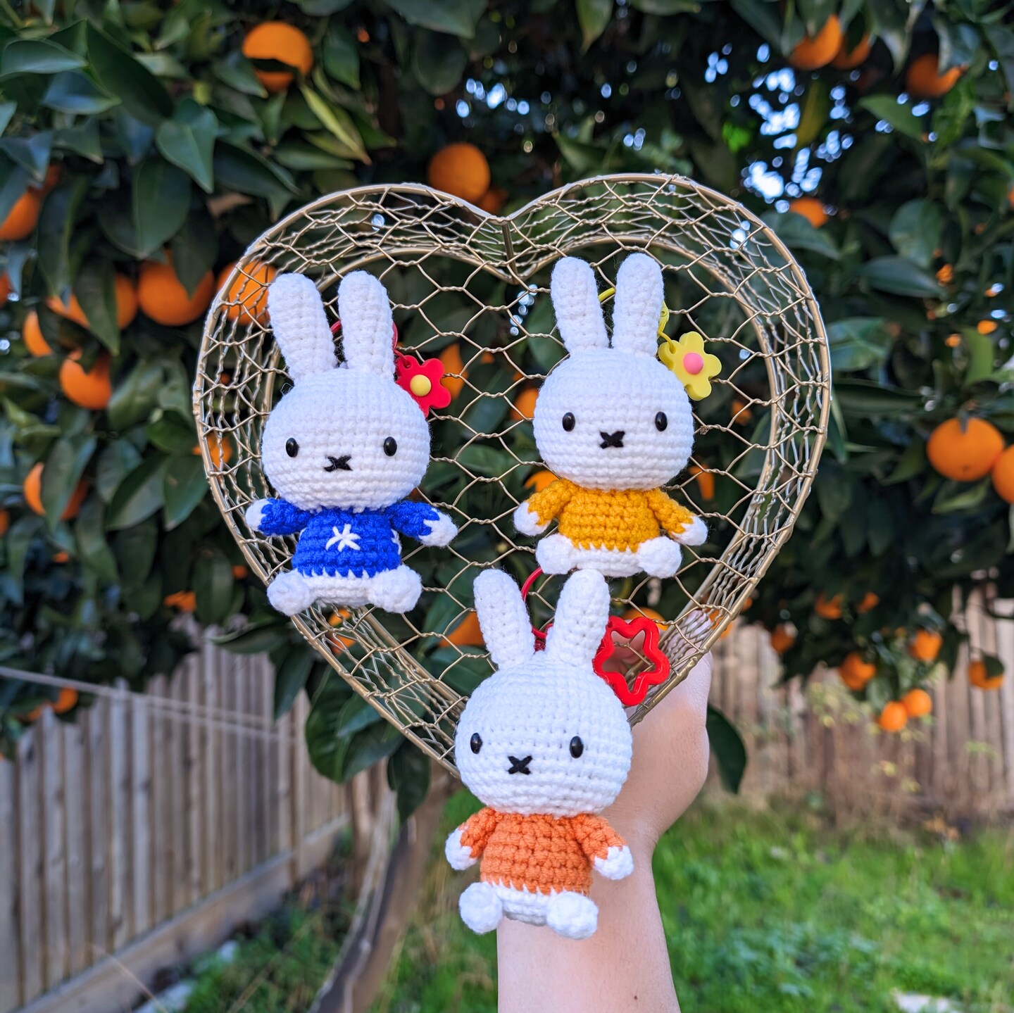 Miffyi Crocheted Plush Flower Keychain, Little Rabbit, Bag Charm