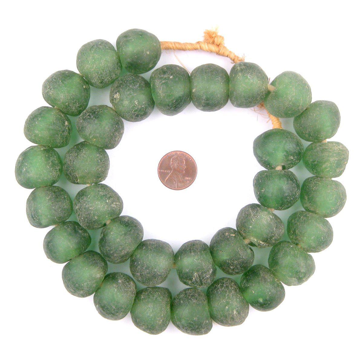 Jumbo Recycled Glass Beads - Beaded Wall Hangings - Extra Large African Sea Glass Beads 21-25mm - The Bead Chest (Light Green)