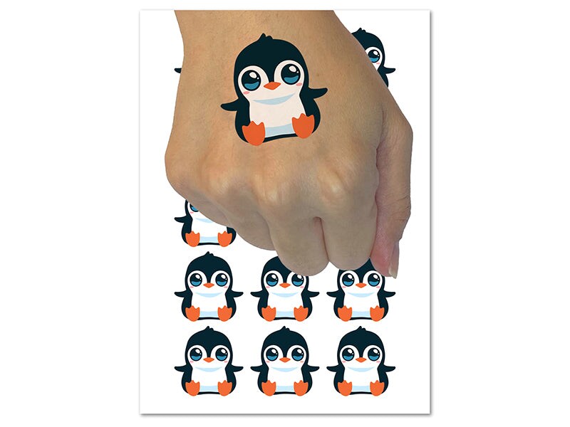 Precious Kawaii Chibi Baby Penguin Sitting Temporary Tattoo Water Resistant Fake Body Art Set Collection (1 Sheet)