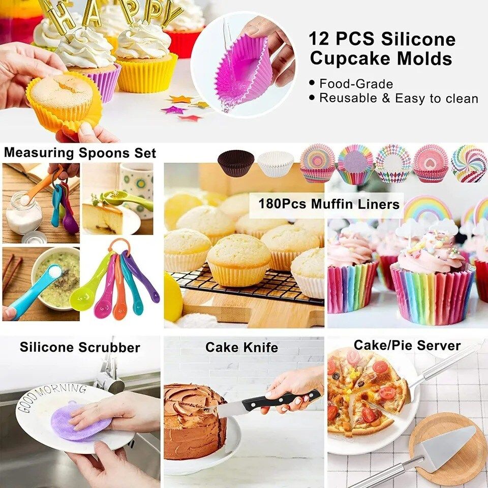 469x Set Cake Decorating Supplies Kit Baking Tools Turntable Stand Cupcake liner