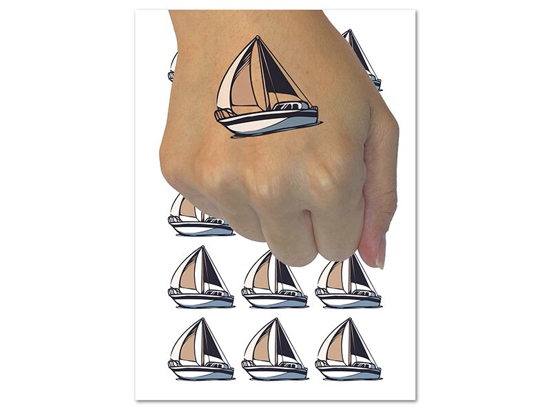 Simple Sailboat on Ocean Water Temporary Tattoo Water Resistant Fake Body Art Set Collection (1 Sheet)