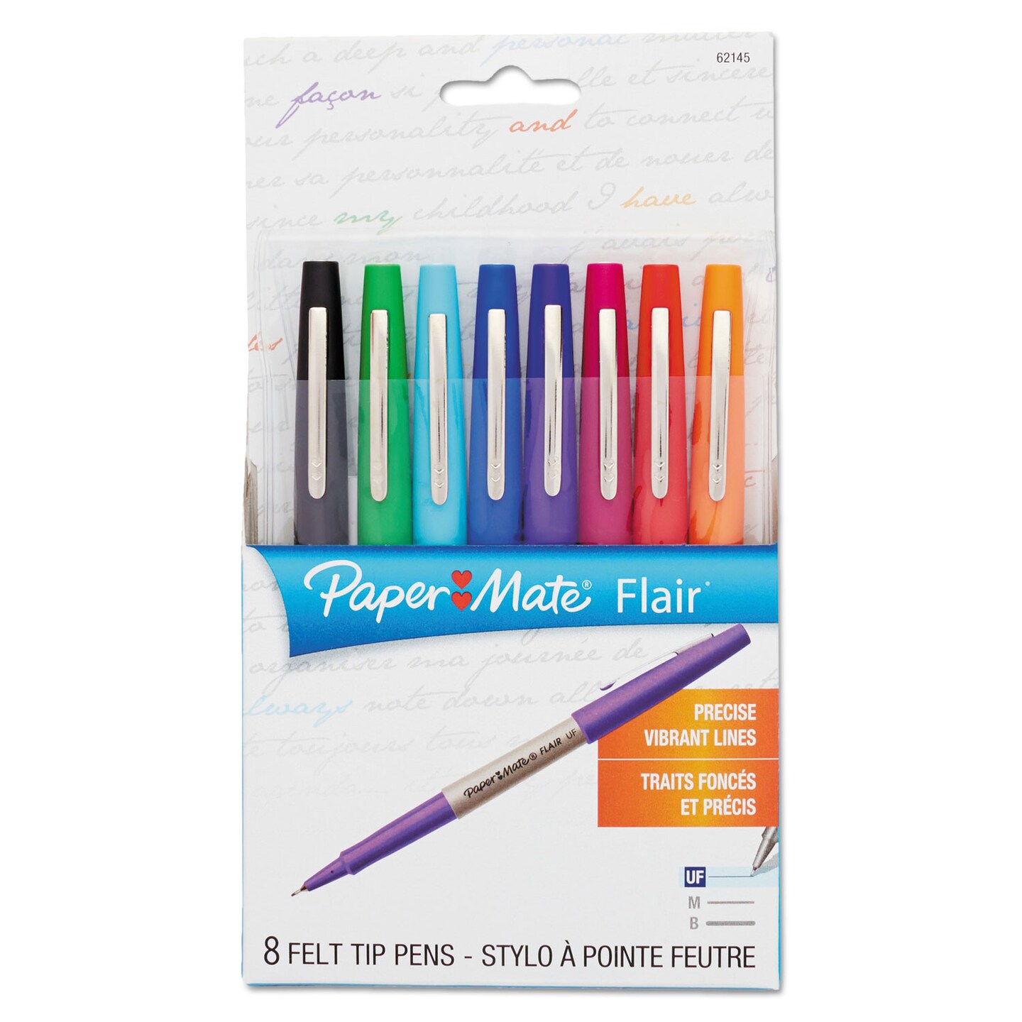 Papermate Flair Felt Tip Stick Porous Point Marker Pen, 0.4mm, Assorted Ink/Barrel, 8/Set
