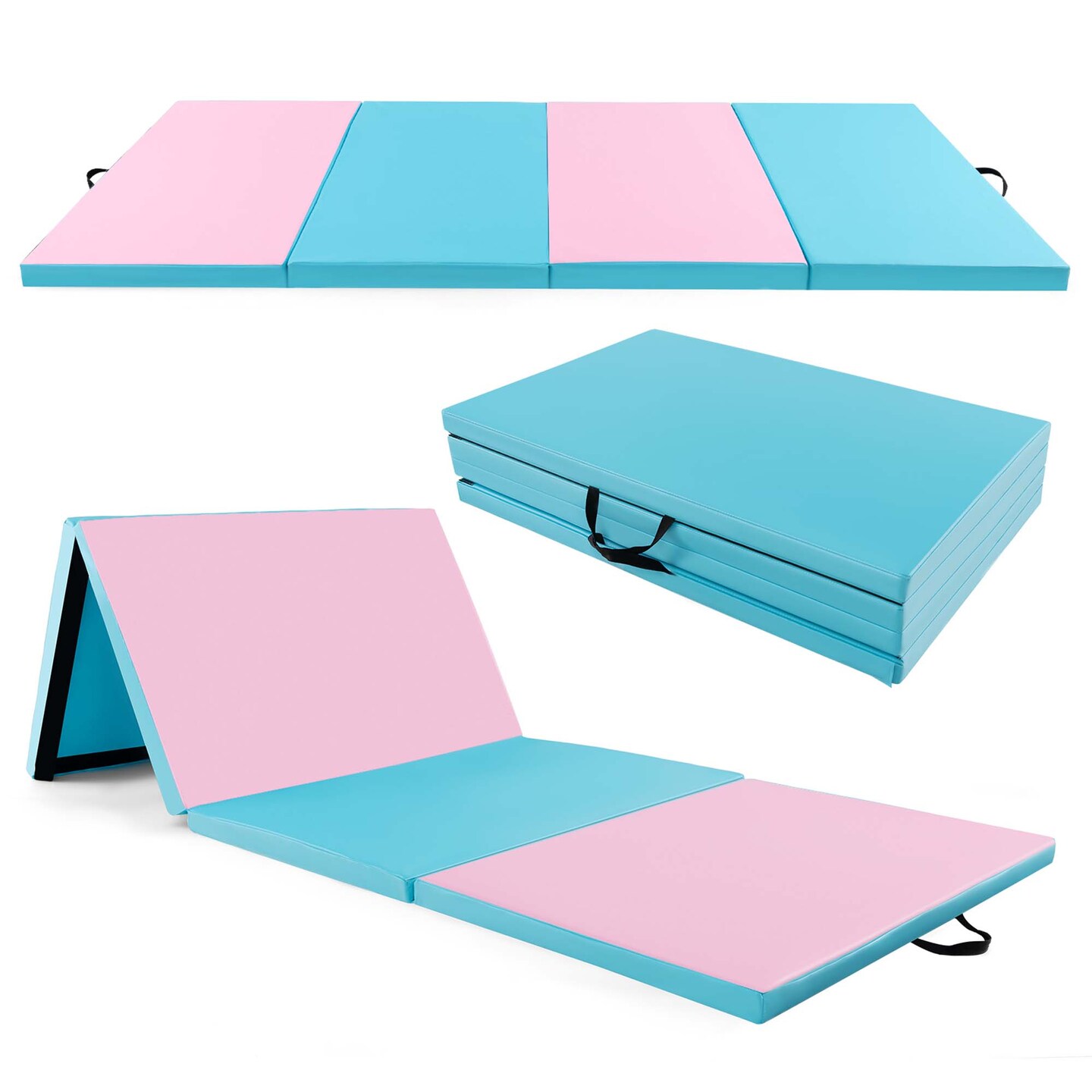 Costway 10' x 4' x 2" 4-Panel Folding Exercise Mat with Carrying Handles for Gym Yoga Black/Blue/Navy/Colorful/Pink&Blue/Pink/Light Pink/Navy