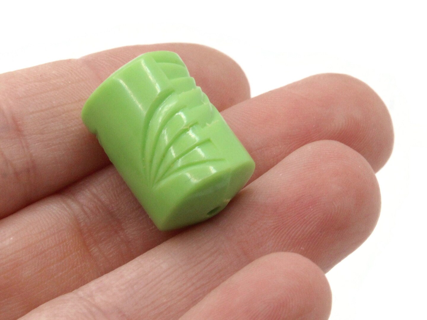 10 22mm Green Plastic Tube With Wave Design Vintage Plastic Beads