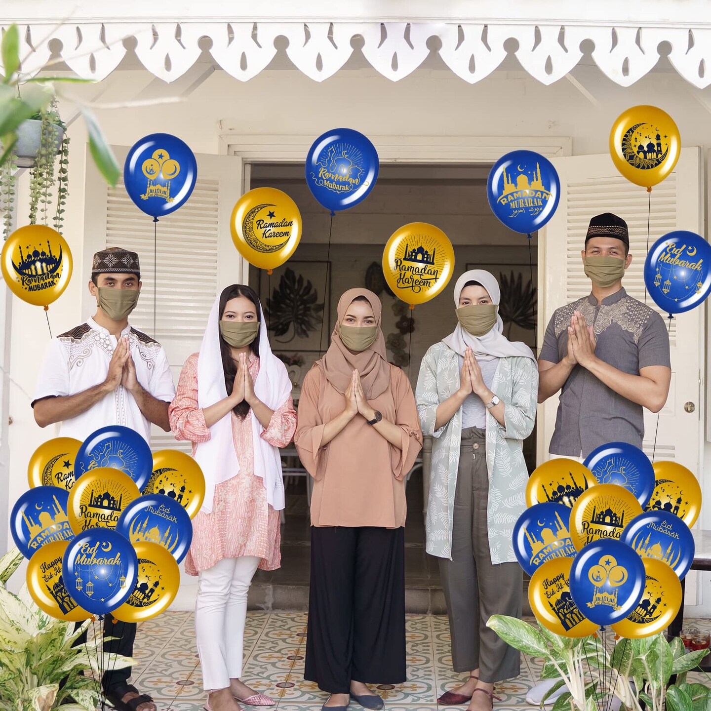40 PCS Ramadan Mubarak Balloons Eid Mubarak Party Decoration Happy Eid al-Fitr Theme Latex Balloons Set for Home Event Indoor Outdoor Ramadan Kareem Decor Supplies, 12 Inches (Blue and Gold)
