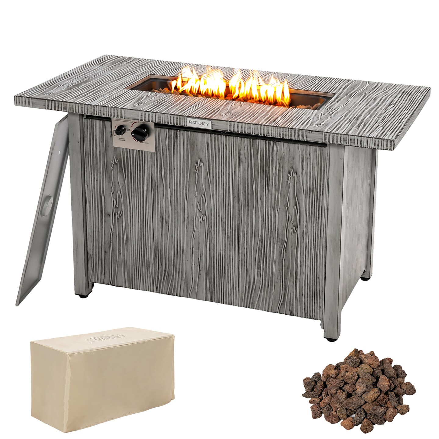 Costway 43-inch Propane Gas Fire Pit Table Wood-like Metal Fire Table withProtective Cover