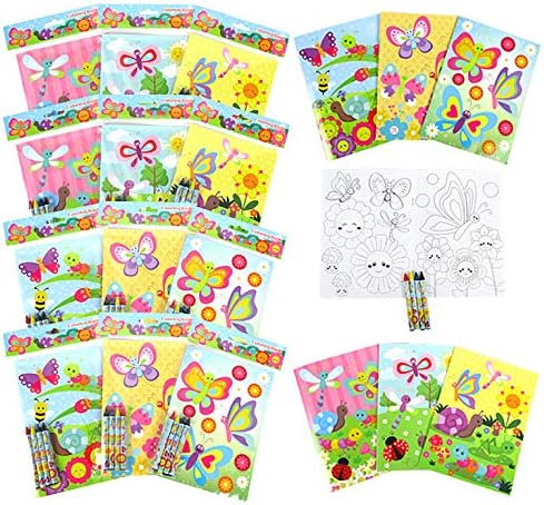Tiny Mills Butterfly Spring Insect Coloring Books with Crayons Party Favors with 12 Coloring Books and 48 Crayons