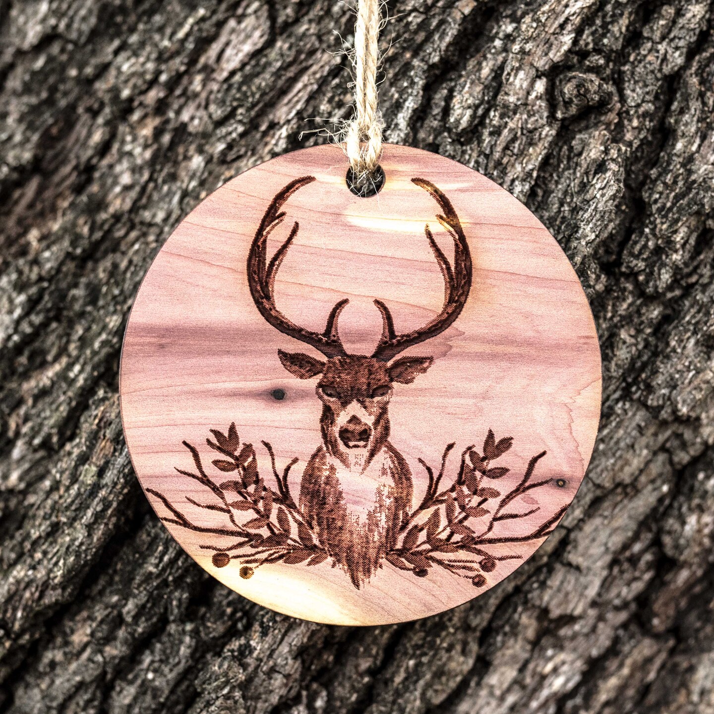 Christmas Deer - Raw Cedar Ornament 3x3in Christmas Deer - Raw Cedar Ornament 3x3in