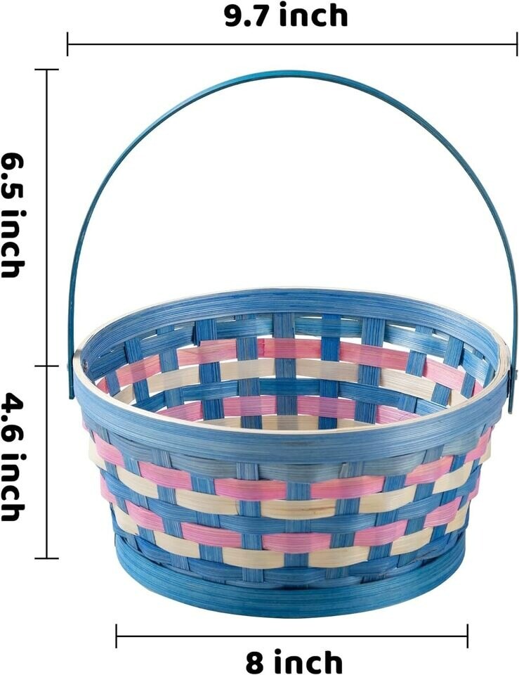 3 Pcs Easter Woven Bamboo Basket with Tricolor Grass Paper Shred