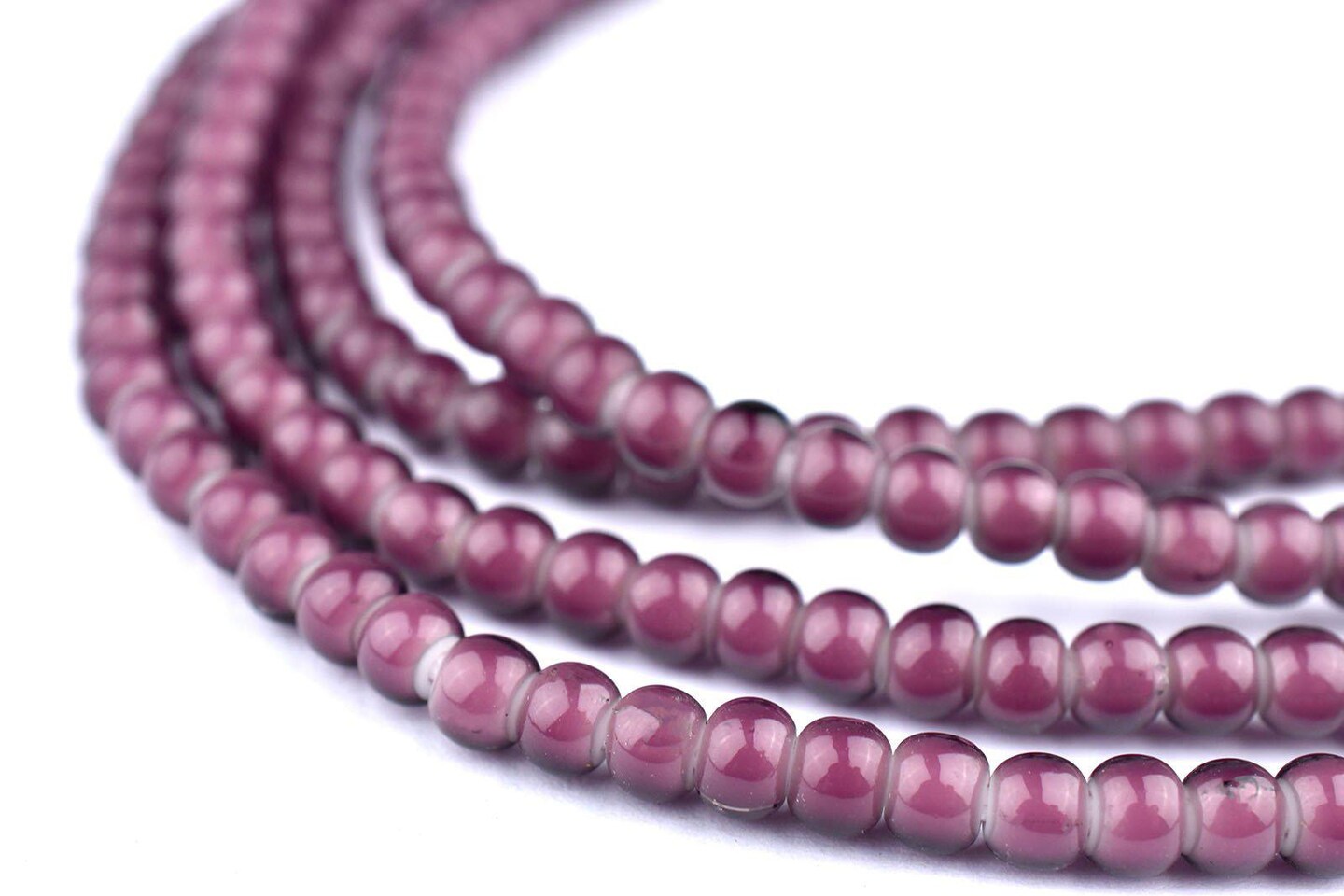 The Bead Chest Purple White Heart Beads 4mm Ghana African Round Glass 25 Inch Strand Handmade