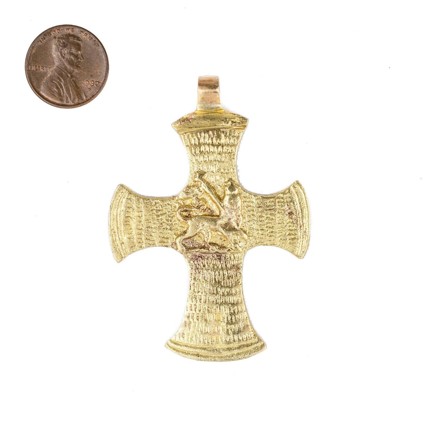 TheBeadChest Brass Lion of Judah Ethiopian Cross Pendant
